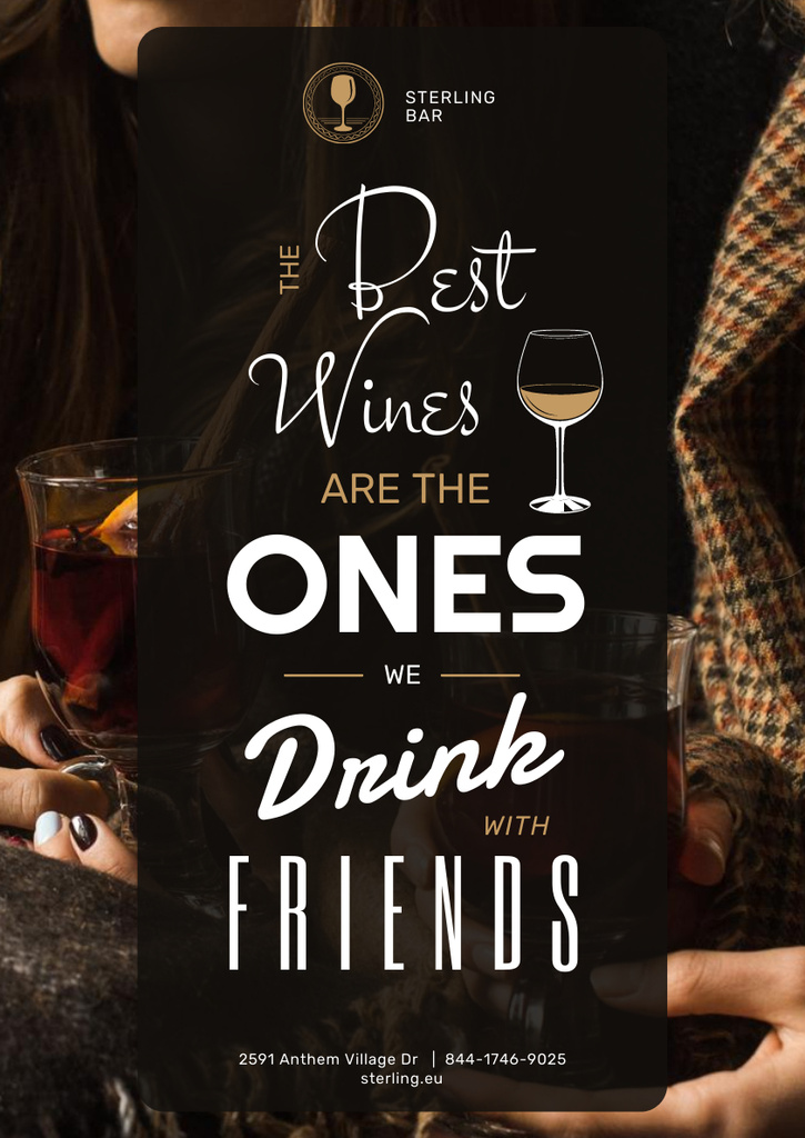 Bar Promotion with Friends Drinking Wine Poster A3 Design Template