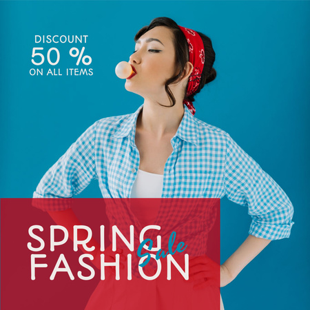 Modèle de visuel Annonce Offre de vente de mode de printemps en bleu - Instagram