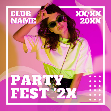 Party Ad with Cool Stylish Young Woman Instagram Design Template
