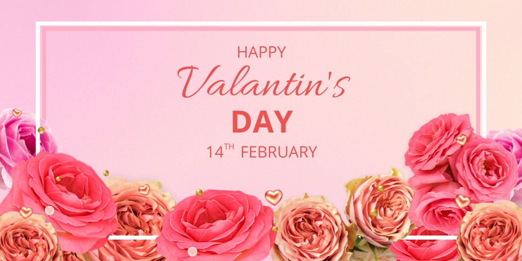Happy Valentine's Day with Beautiful Roses Twitter Design Template