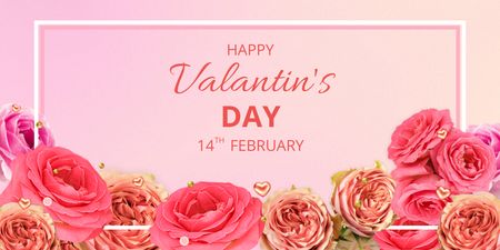 Plantilla de diseño de Feliz día de San Valentín con hermosas rosas Twitter 