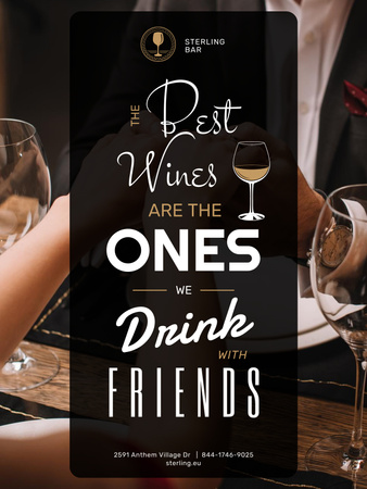 Plantilla de diseño de Bar Promotion with Friends Drinking Wine Poster US 