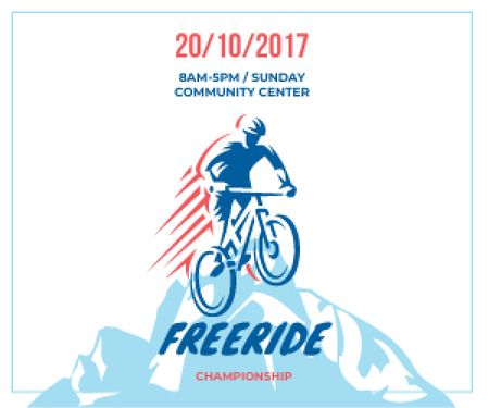 Ontwerpsjabloon van Medium Rectangle van Freeride Championship Announcement Cyclist in Mountains