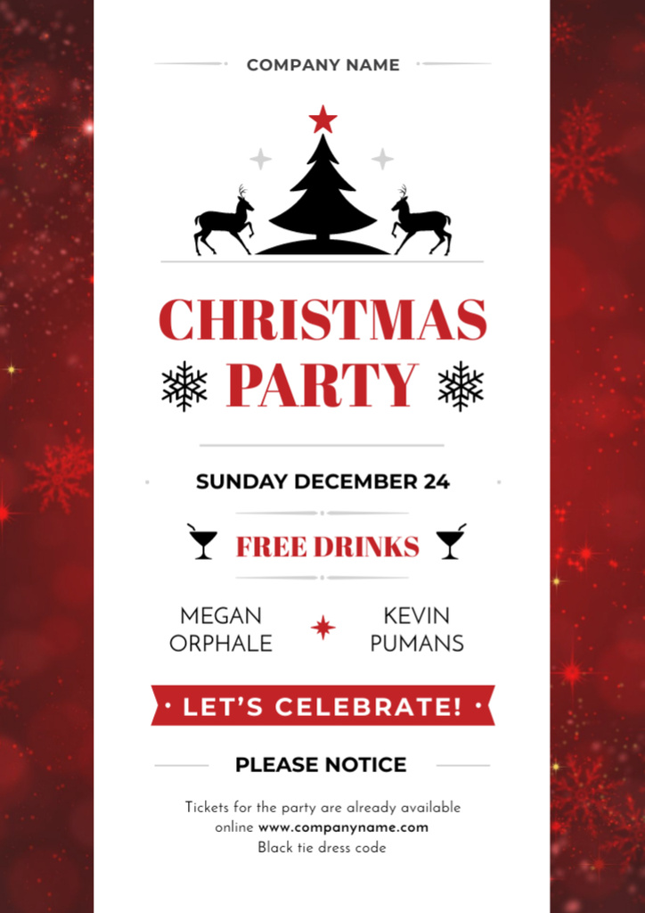 Christmas Party Invitation with Deer and Tree Flyer A4 Design Template
