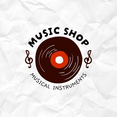 Music Shop Ad with Vintage Vinyl Logo Design Template