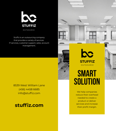 Reputable IT Company Services Offer with Modern Office Brochure 9x8in Bi-fold Design Template