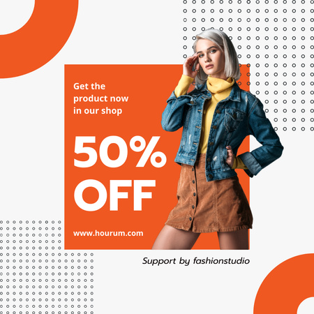 Fashion Promotion with Woman in Denim Jacket Instagram Design Template