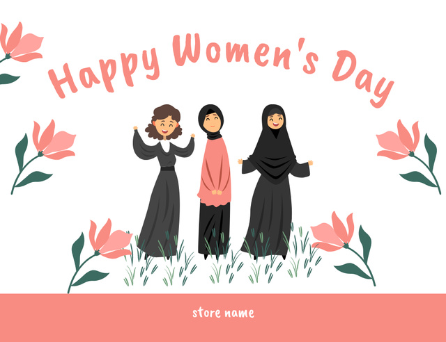 Designvorlage Women's Day Greeting with Ladies of Diverse Beliefs für Thank You Card 5.5x4in Horizontal