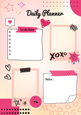 Plantilla de diseño de Notas diarias con lindos garabatos rosas Schedule Planner 