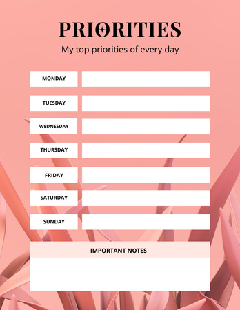 Daily Priorities List in Pink Notepad 8.5x11in Design Template