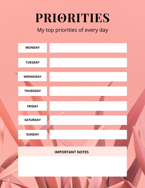 Daily Priorities List in Pink Notepad 8.5x11in Πρότυπο σχεδίασης