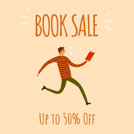 Man Running with Book for Literature Sale Anouncement  Instagram Πρότυπο σχεδίασης