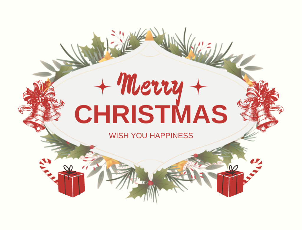 Plantilla de diseño de Christmas Cheers with Bells and Twigs Postcard 4.2x5.5in 