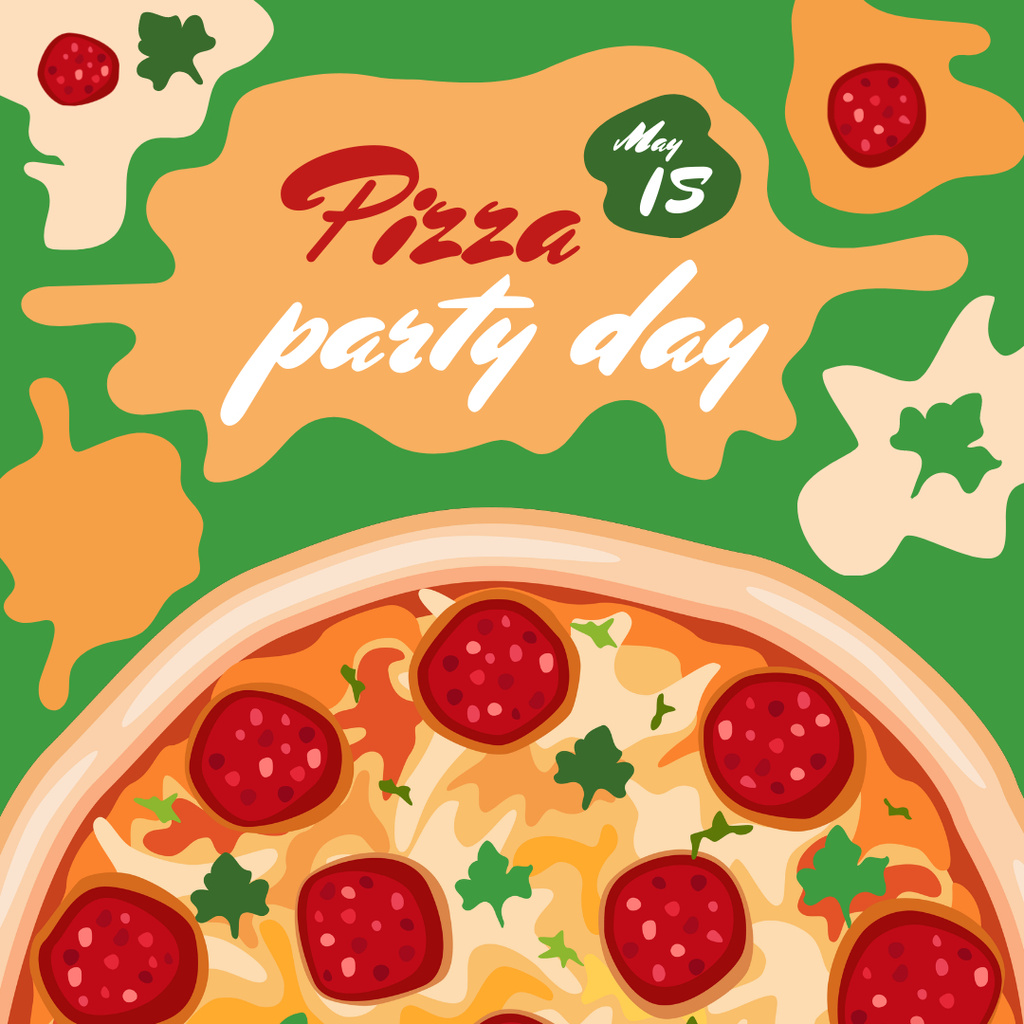 Illustrated Pizza Party Day In May Instagram Design Template