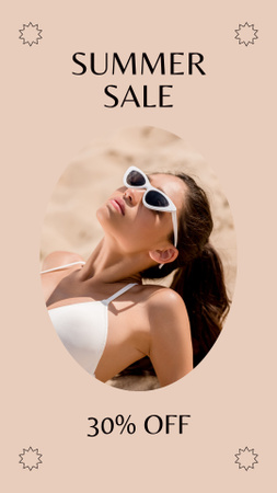 Ontwerpsjabloon van Instagram Story van Summer Sale Ad with Woman on Beach