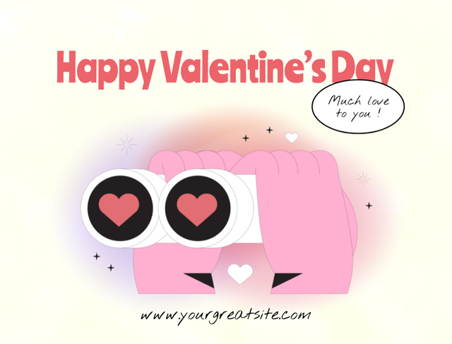 Cute Valentine's Day Holiday Greeting with Binoculars Postcard 4.2x5.5in Design Template