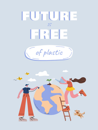Ontwerpsjabloon van Poster US van Eco-concept met schattig stel dat de aarde neemt