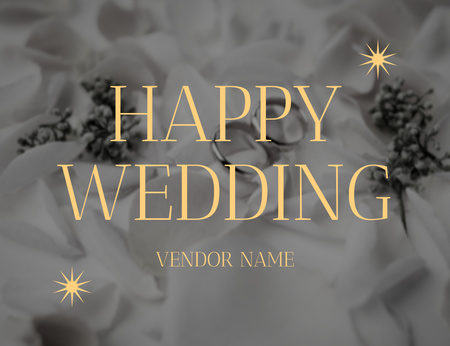 Plantilla de diseño de Felices deseos de boda con anillos en ramo de novia Thank You Card 5.5x4in Horizontal 