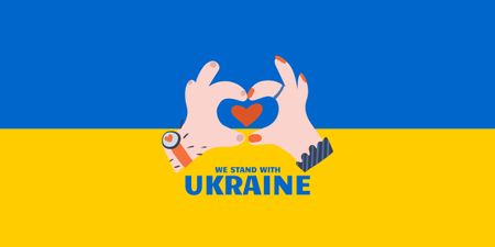Hands holding Heart on Ukrainian Flag Image tervezősablon