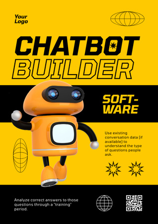 Online Chatbot Services with Illustration of Robot Poster A3 Tasarım Şablonu