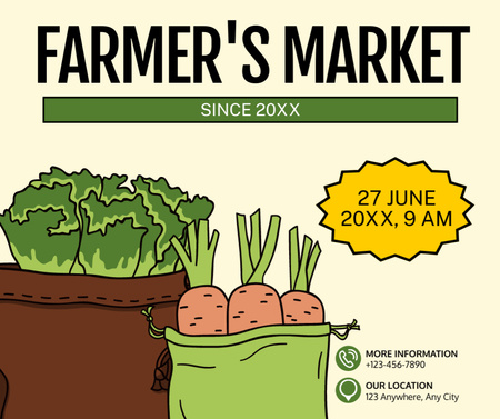 Designvorlage Bauernmarkt-Ankündigung mit Illustration von abgepacktem Gemüse für Facebook