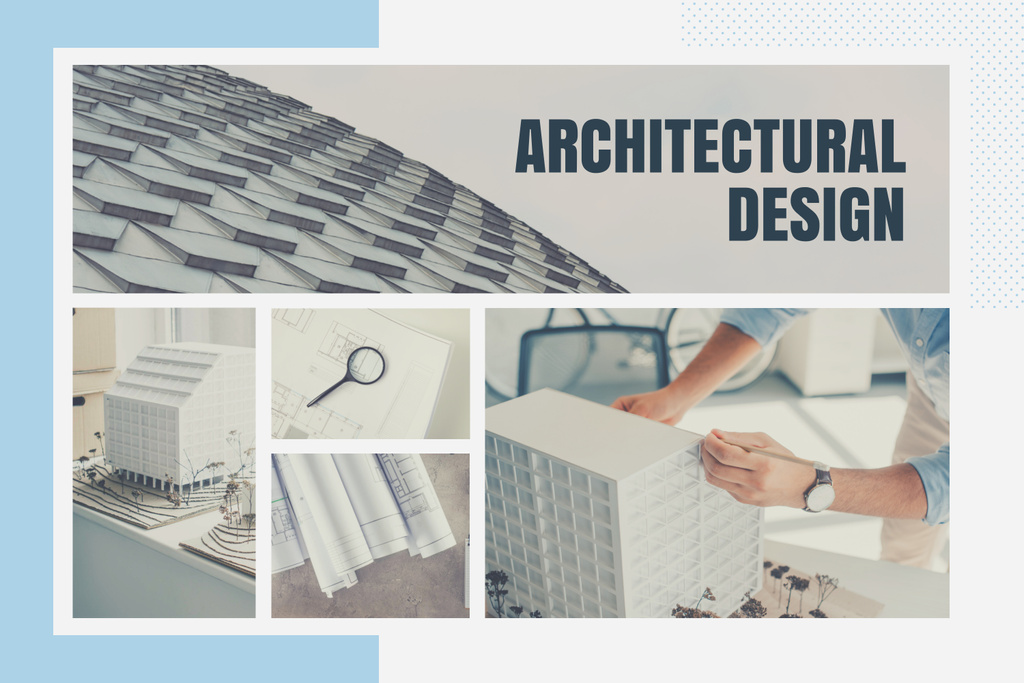 Plantilla de diseño de Architectural Design With White Models By Architectural Studio Mood Board 