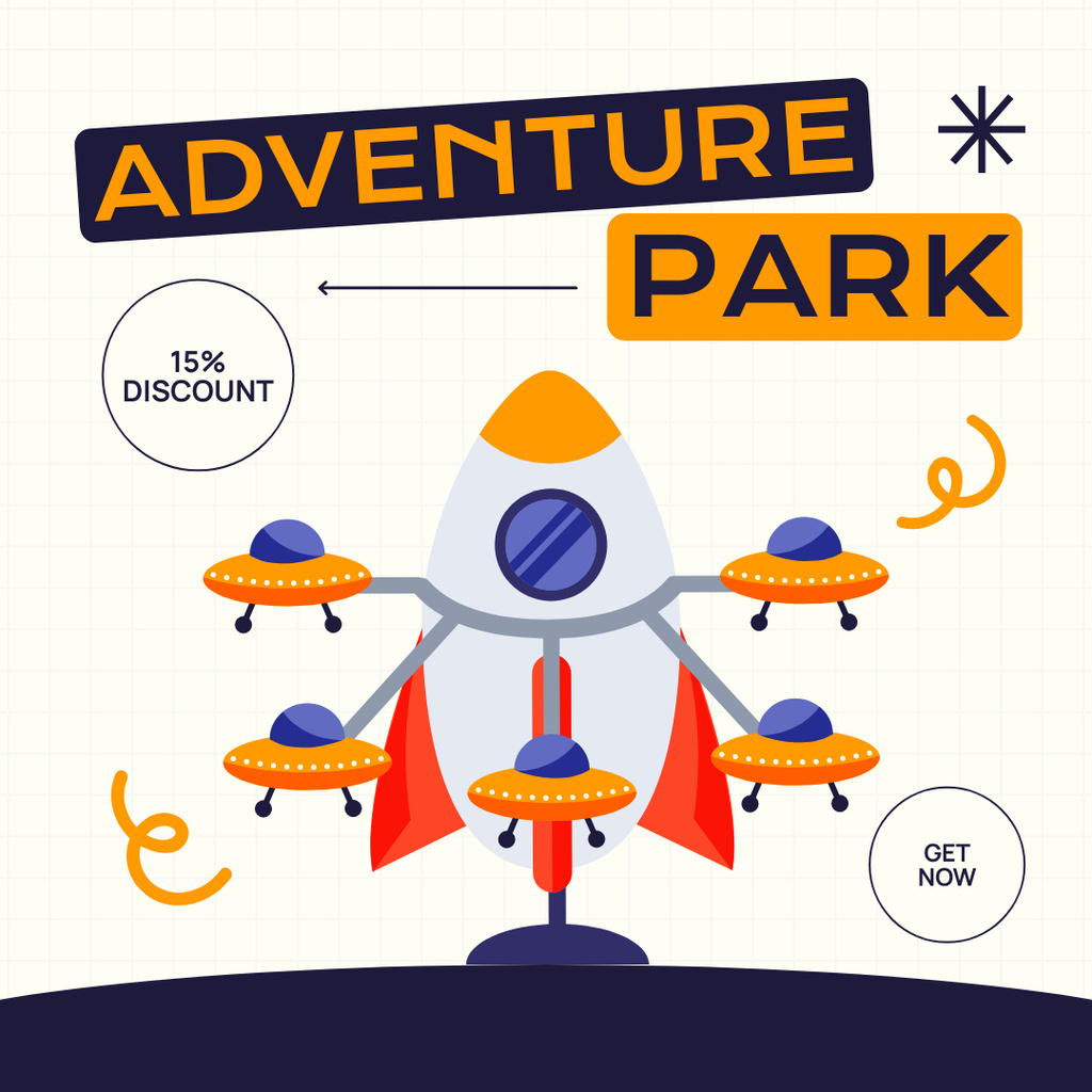 Discounted Pass To Amusement Park With Spaceship Theme Instagram AD Tasarım Şablonu