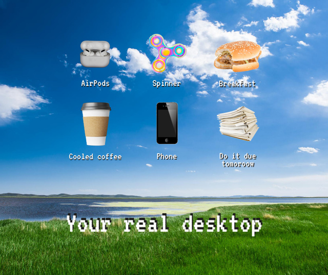 Desktop with everyday objects icons Facebook Design Template