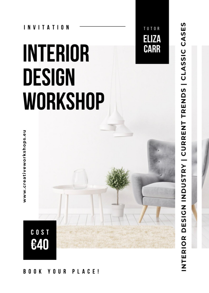 Interior Design Workshop Offer Ad with Armchair Invitation Design Template
