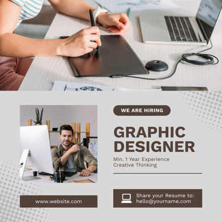Designvorlage Einstellung eines Grafikdesigners mit Man by Laptop für LinkedIn post