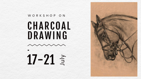 Charcoal Drawing of Horse FB event cover Design Template