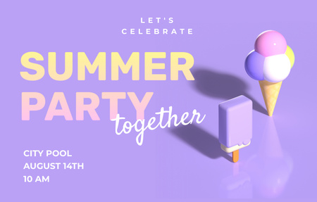 Plantilla de diseño de Summer Party Announcement With Ice Cream on Lilac Invitation 4.6x7.2in Horizontal 