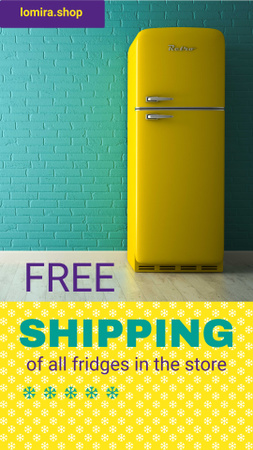 Sale Offer Yellow Fridge by Blue Brick Wall Instagram Story Design Template