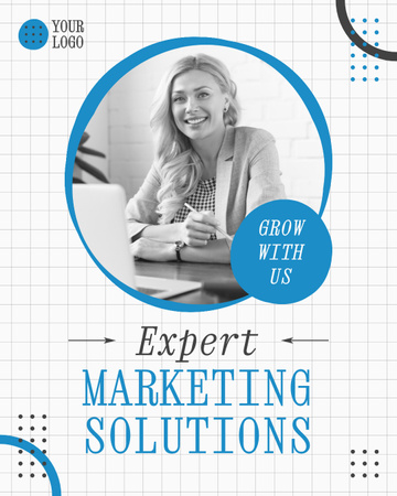 Offer Expert Marketing Solutions with Beautiful Businesswoman Instagram Post Vertical Modelo de Design