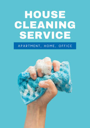 Cleaning Services with Dish Sponge in Hand Poster A3 Design Template
