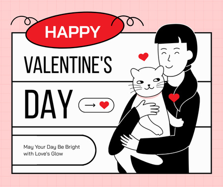 Happy Valentine's Day Greetings With Lovely Cat Facebook Design Template