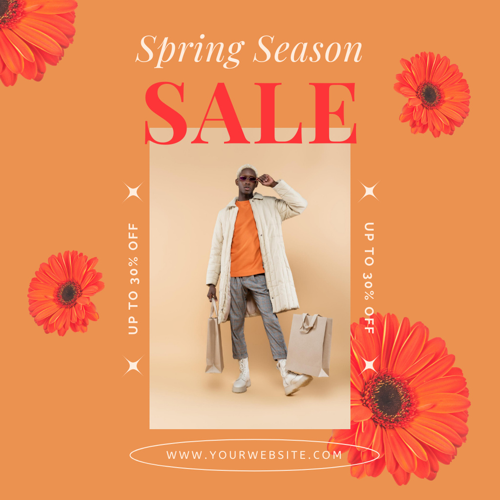Spring Sale Announcement with Stylish Young African American Man Instagram AD Design Template