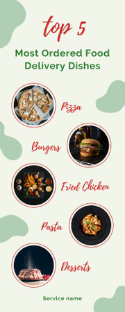 Designvorlage Top 5 der meistbestellten Gerichte für die Lieferung von Lebensmitteln für Infographic