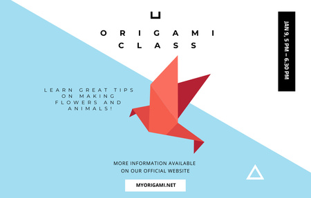 Origami Classes Event With Paper Bird Invitation 4.6x7.2in Horizontal Design Template