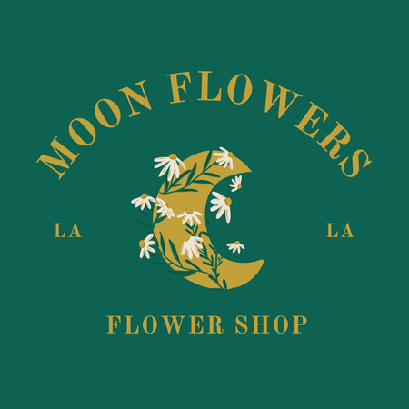 Flower Shop Emblem with Moon Logo 1080x1080pxデザインテンプレート