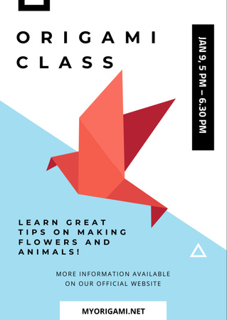 Origami Classes Invitation Paper Bird in Red Flyer A6 Design Template