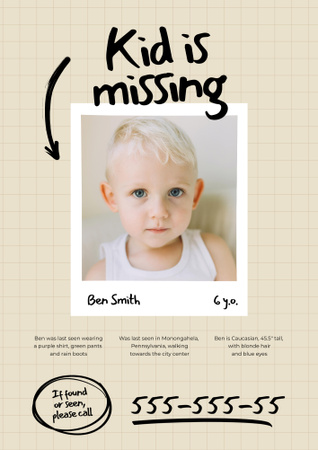 Announcement of Missing Little Boy Poster B2 Design Template