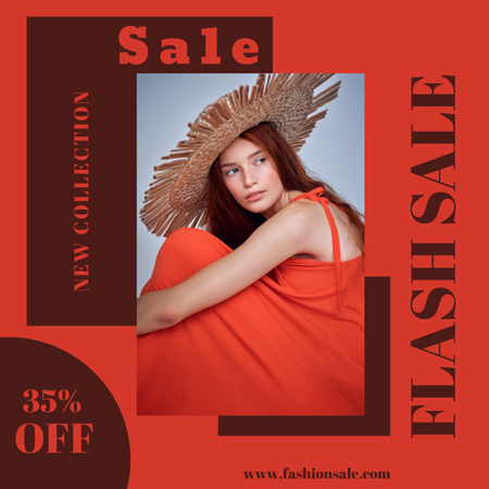 Summer Female Clothing Sale with Girl in Straw Hat Instagram Design Template
