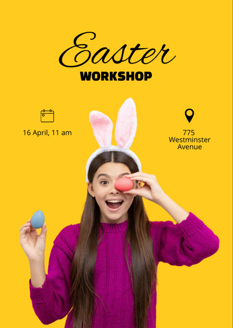 Fun-filled Easter Holiday Workshop Offer In Yellow Flyer A6 Šablona návrhu