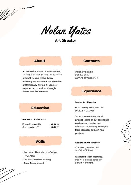 Modèle de visuel Art Director skills and experience - Resume