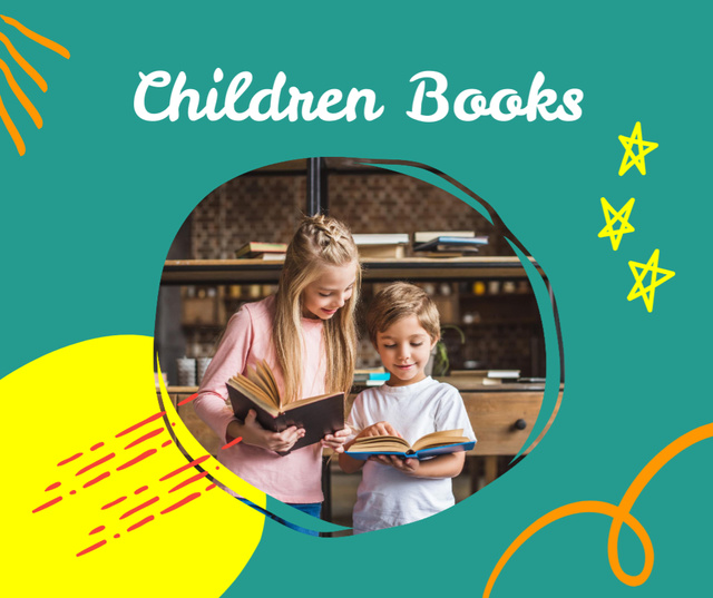 Children's Bookstore Ad with Reading Kids Facebook Modelo de Design