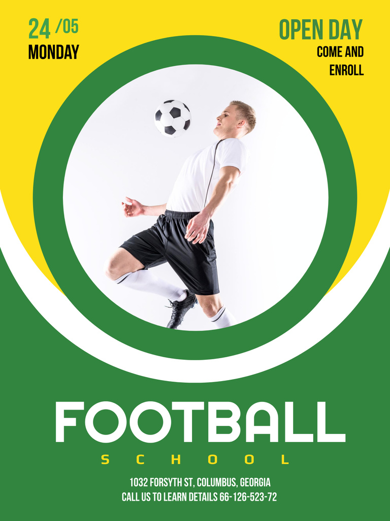 Football School Announcement with Boy playing with Ball Poster 36x48in Πρότυπο σχεδίασης