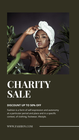Charity Sale Announcement with Stylish Woman Instagram Story Modelo de Design