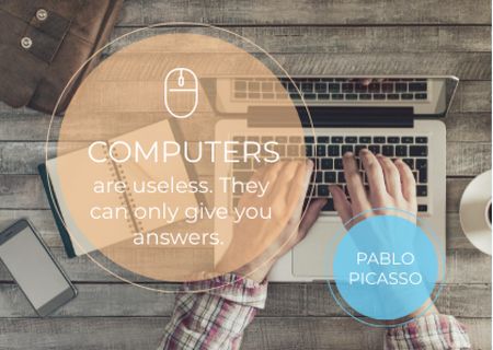 Computers quote with Man typing on Laptop Card Design Template