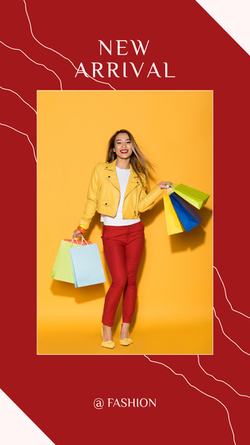 Woman Clothing Collection Ad with Girl Carring Shopping Bags Instagram Story Šablona návrhu